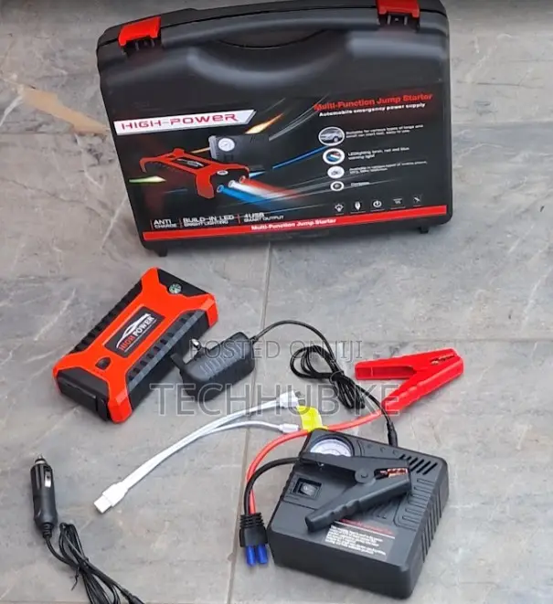 4-in-1 Car Jump Starter With Air Compressor, LED Flashlight Inflator