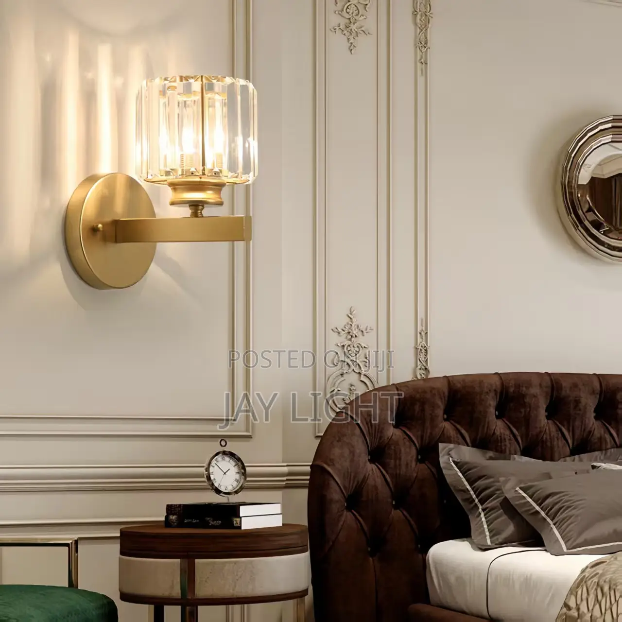 LED Crystal Wall Lamp Iron Body Glass Gold Accent for Living Room