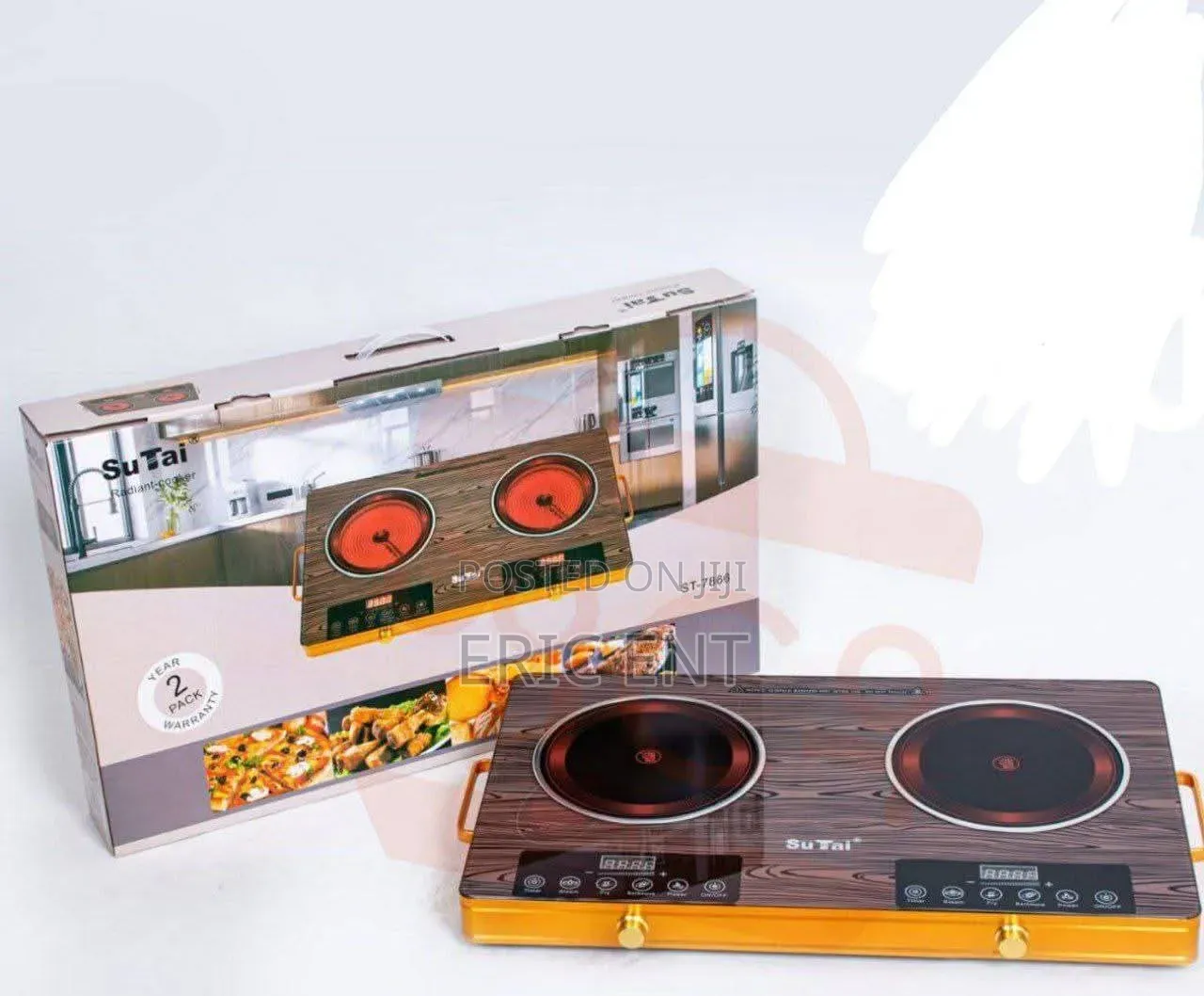 *SUTAI Dual Burner Electric Stove* Featuring a Wood Grain Finish