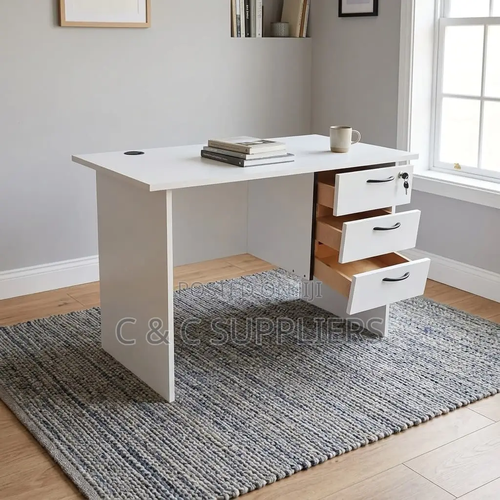 White Home Study Desk With Drawers-120cm