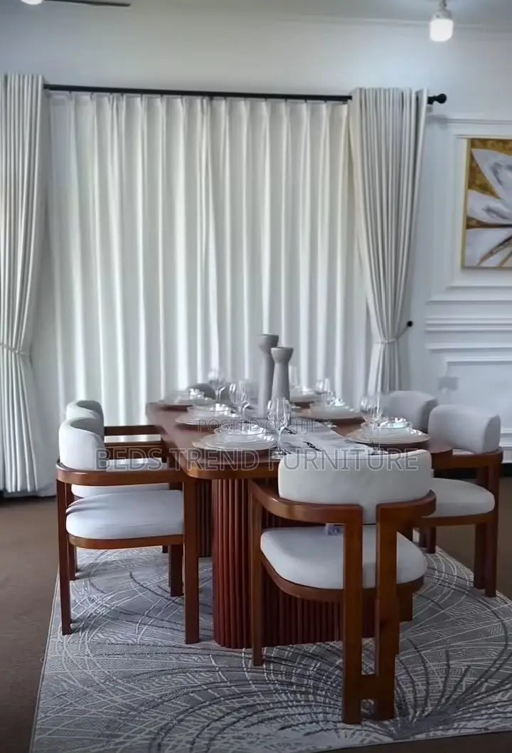 6-Seater Dining Set Wooden Table With Upholstered Chairs