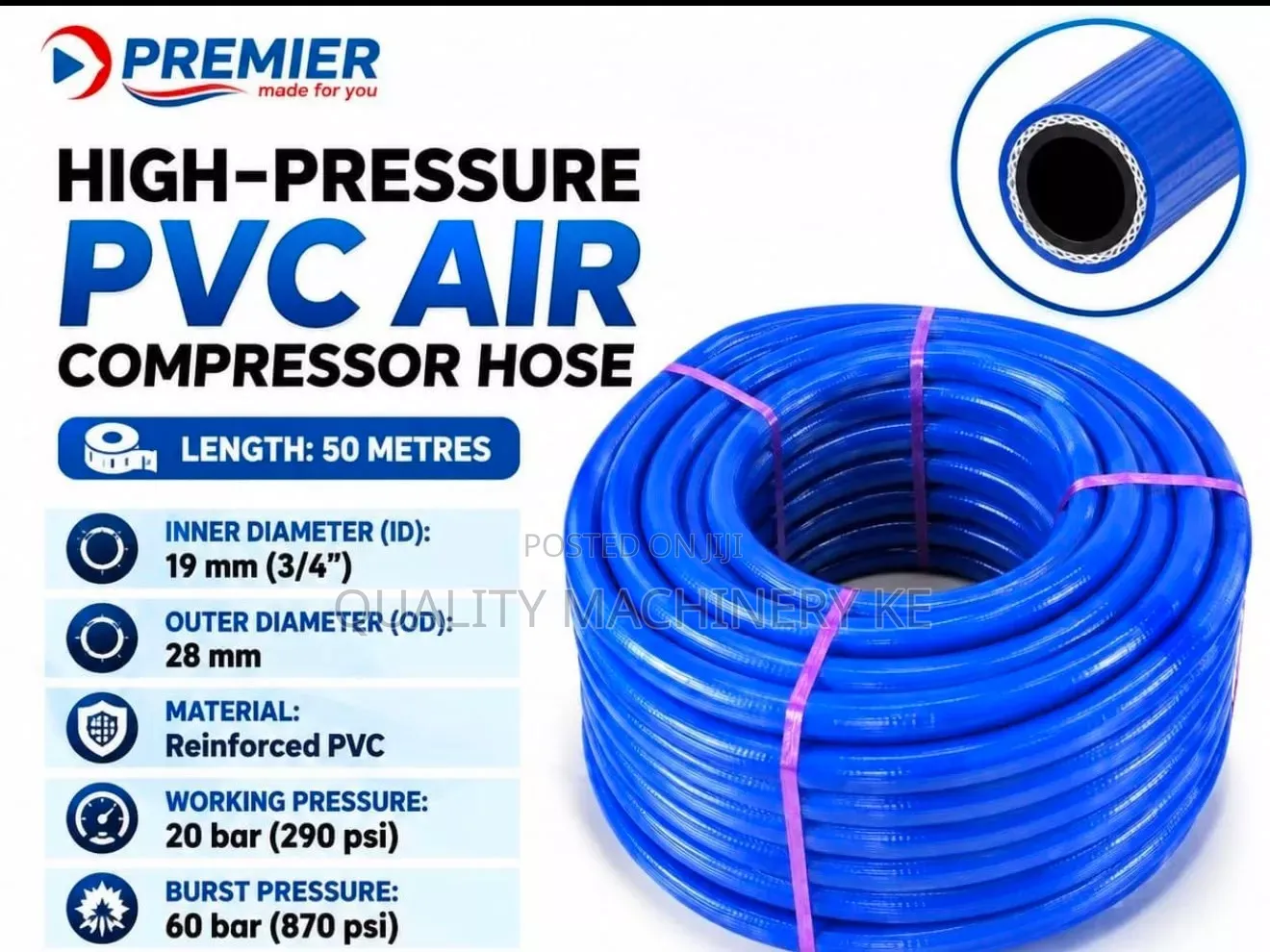 Quality High Pressure Premier PVC Air Compressor Hose