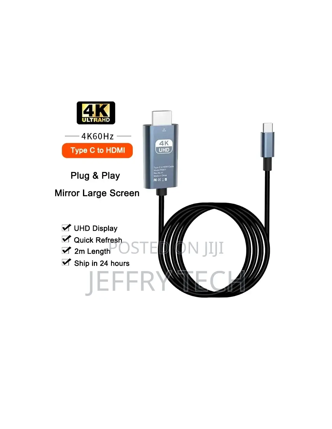  60Hz Type-C to HDMI Cable 2M for Thunderbolt 3/4 Dell XPS Galaxy S