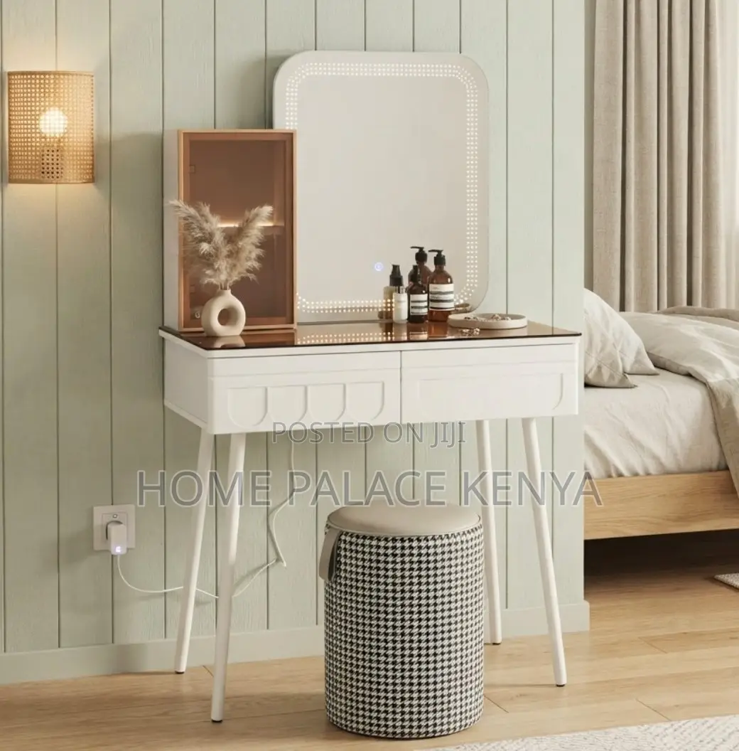 Vanity Table: Serenity White Dresser With Warm Light
