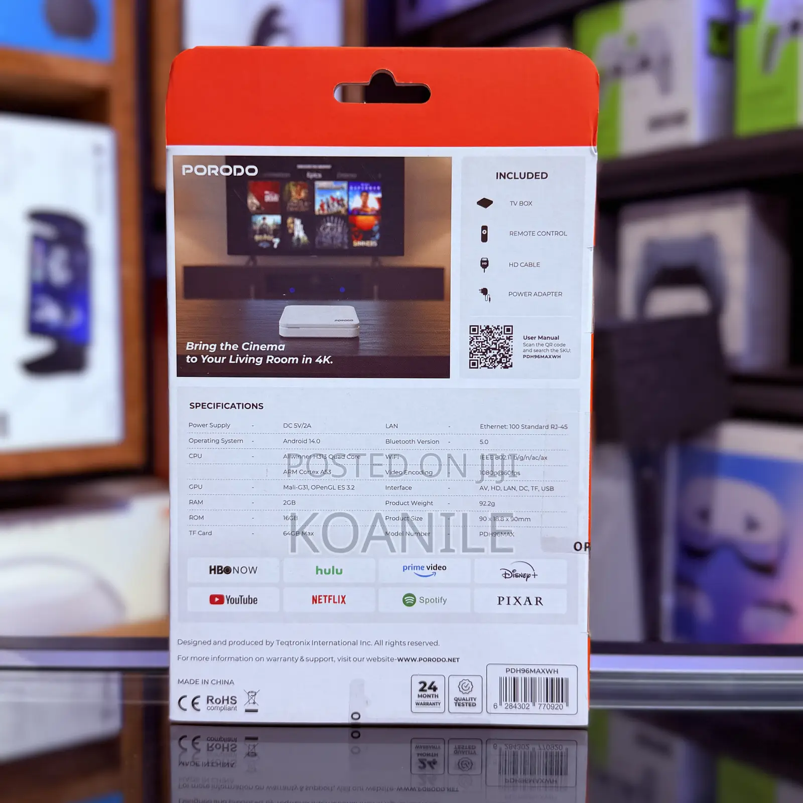 Porodo Echobox Android TV Box Iltra Hd Streaming