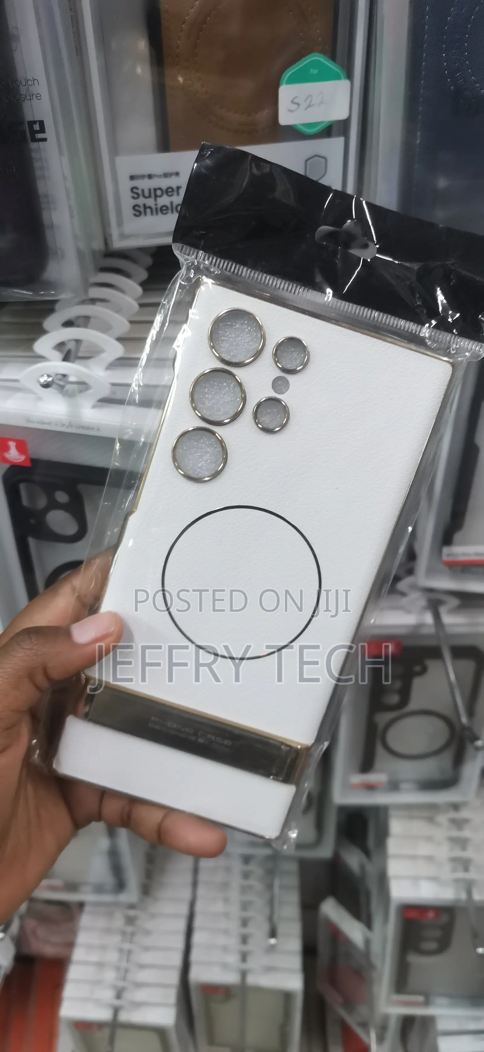White and Gold Leather Magnetic Phone Case With a Built-in Kickstand