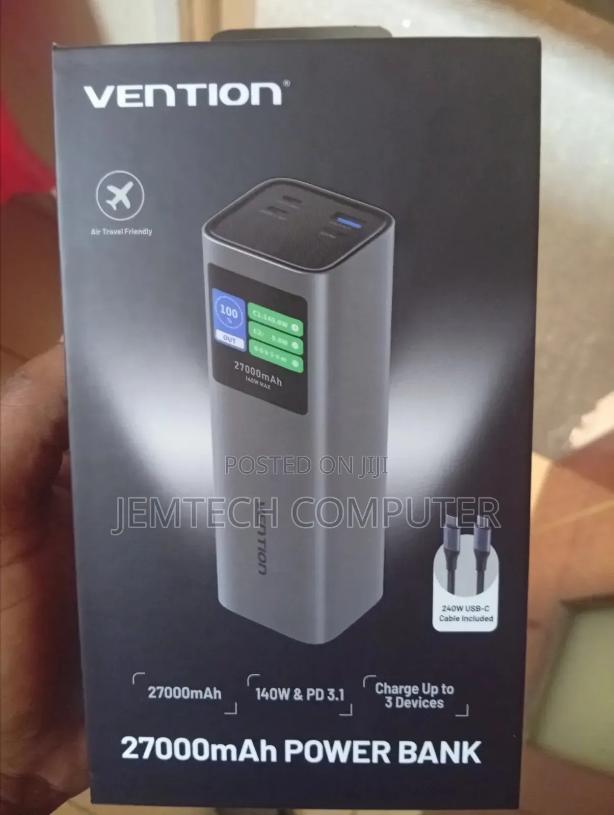 Vention 27000mAh Power Bank (USB-C + USB-C/USB-C/USB-A) 140WGray LED