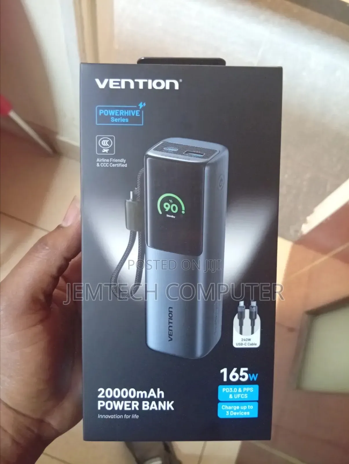 Vention 20000mAh Power Bank (USB-C + USB-C/USB-C/USB-A) 165WGray TFT