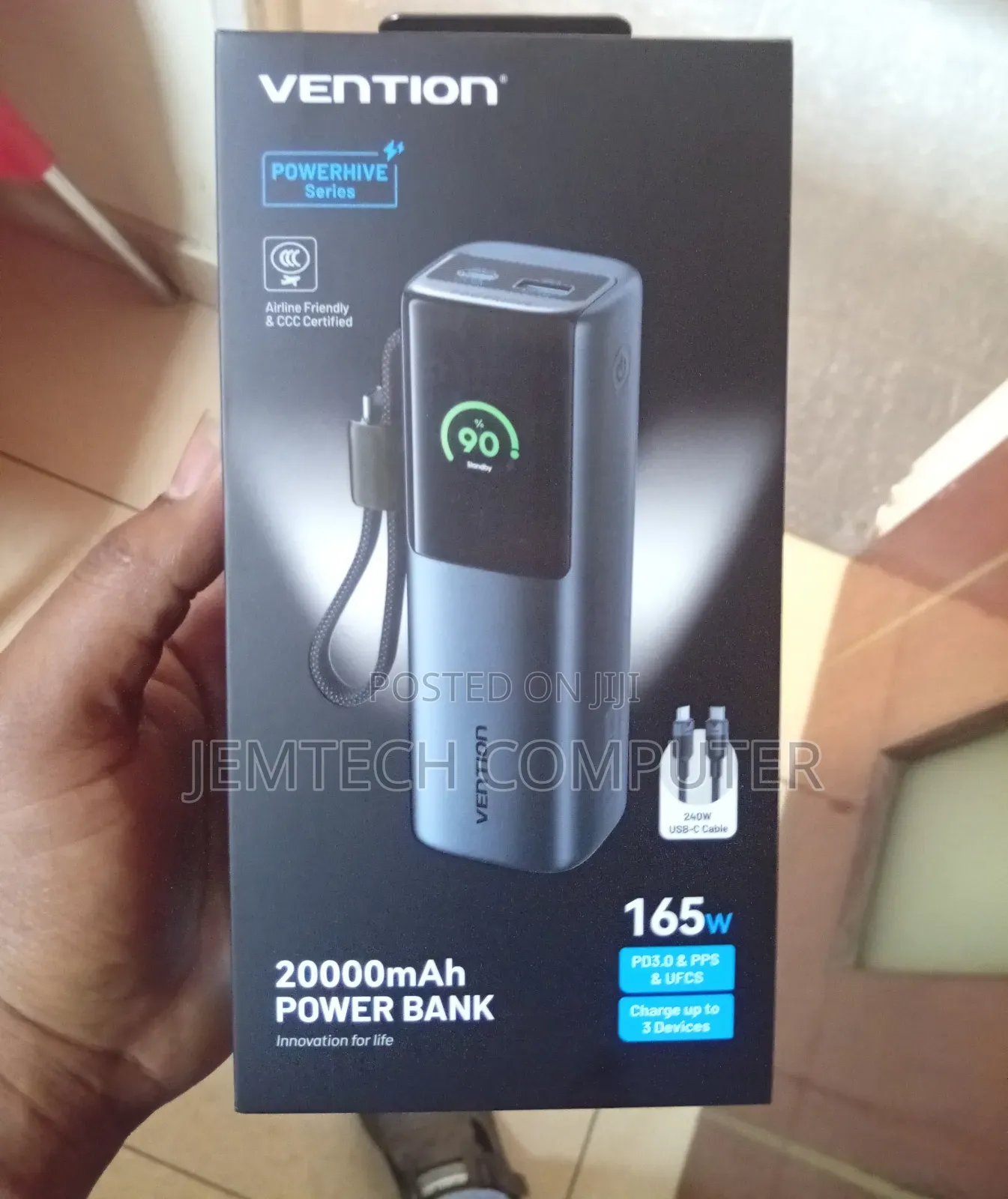 Vention 20000mAh Power Bank (USB-C + USB-C/USB-C/USB-A) 165WGray TFT