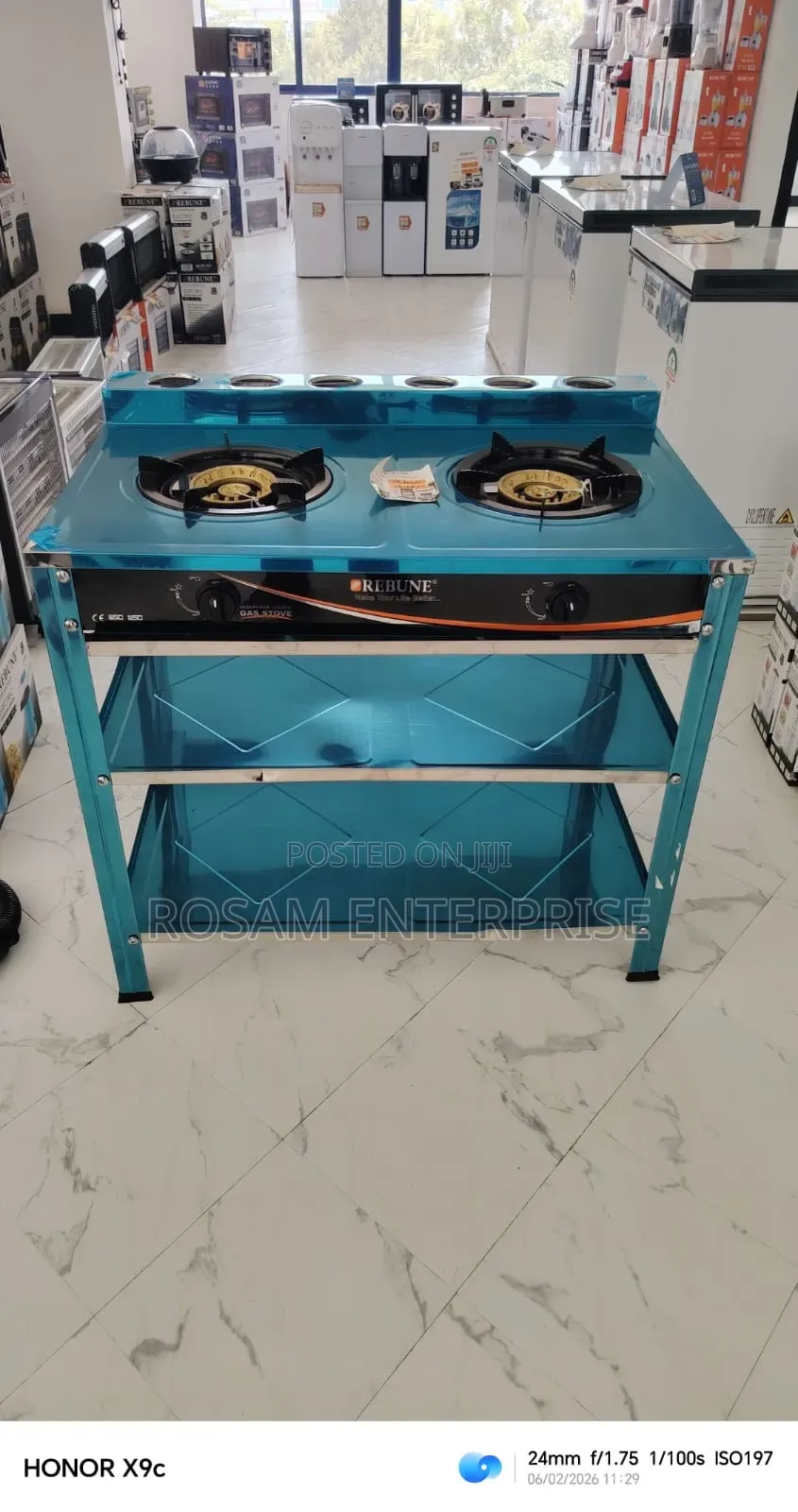 Rebune Heavy Duty Double Burner With Shelves