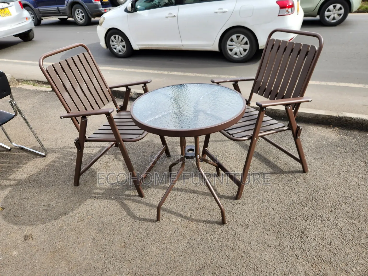 3-Seater Outdoor Bistro Set With Tempered Glass Table