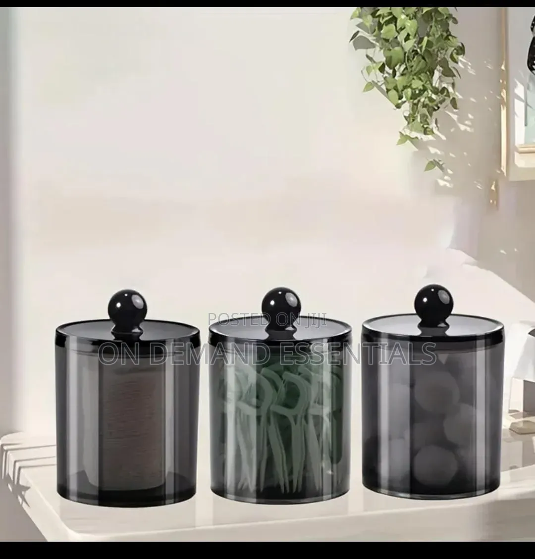 *10 Oz Bathroom Jar New Plastic Black Storage