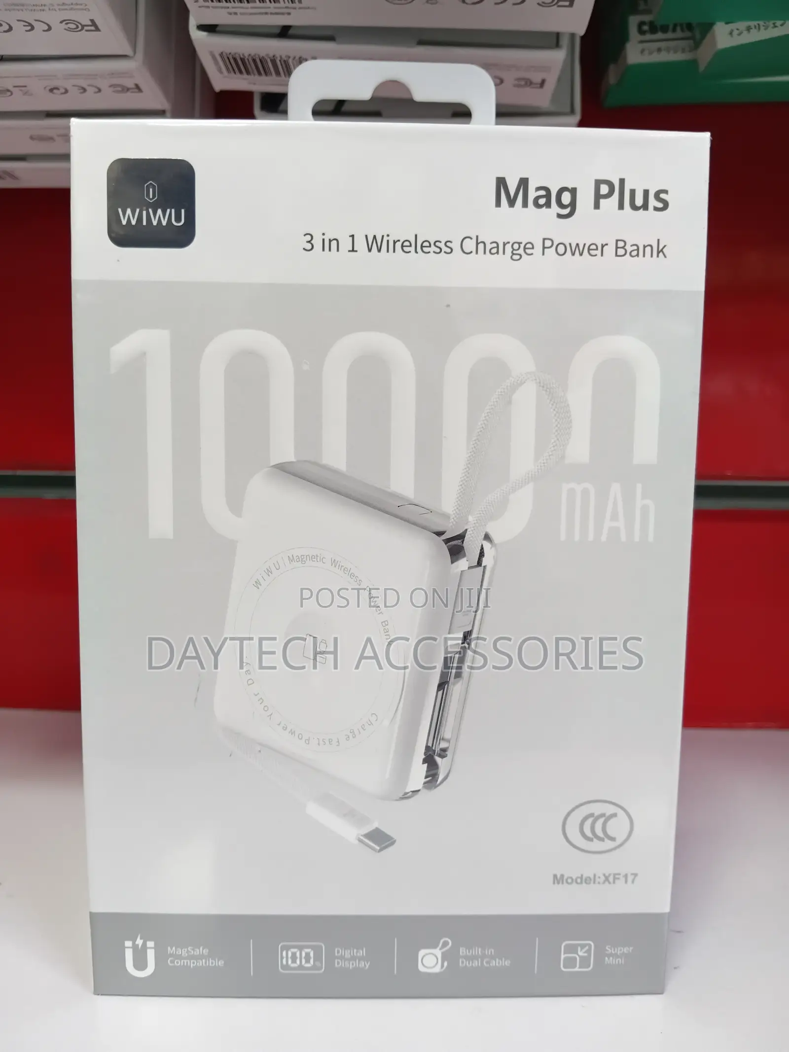 WiWU XF17 3-in-1 Magnetic 10000mAh Power Bank - Grey