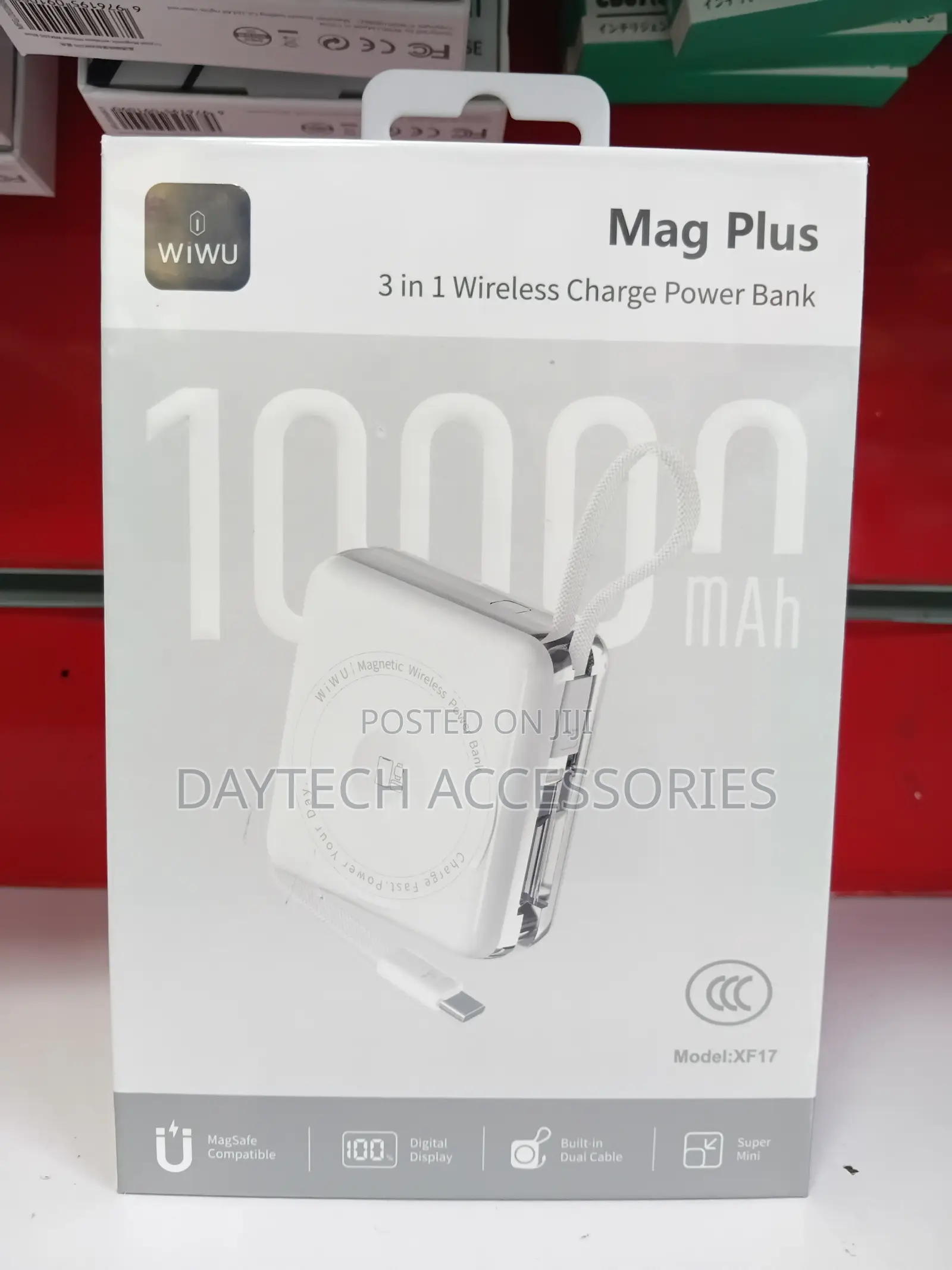 WiWU XF17 3-in-1 Magnetic 10000mAh Power Bank - Grey