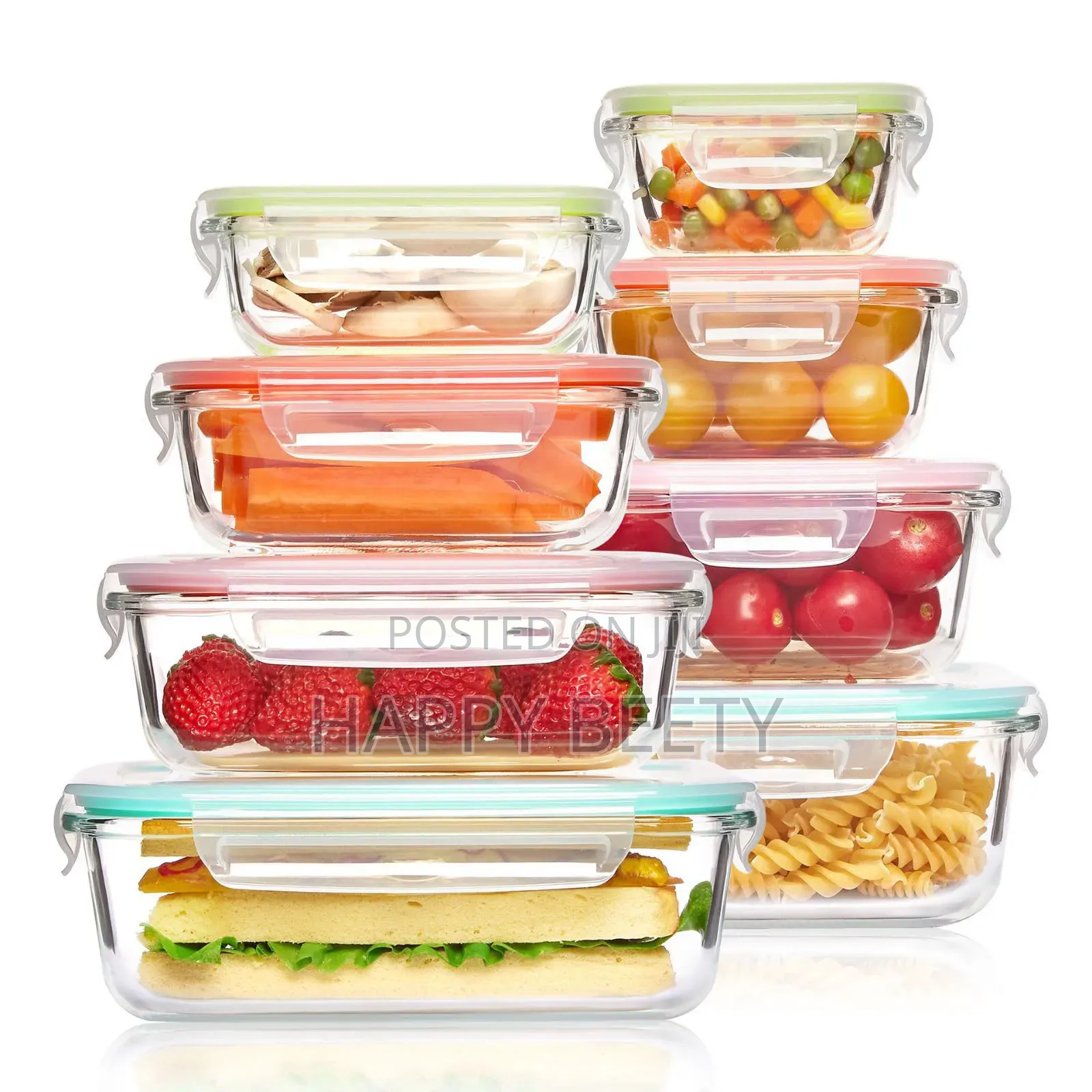 * 8pc Set Rectangular Borosilicate Glass Lunch Box Microwave