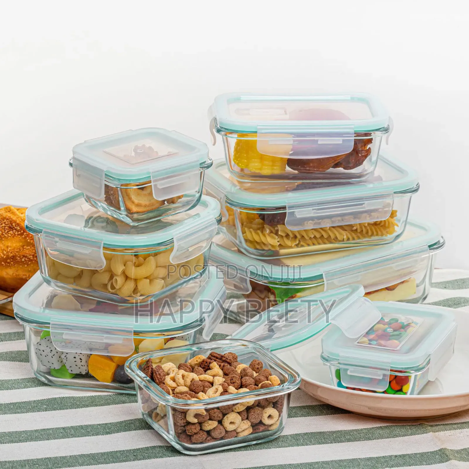 * 8pc Set Rectangular Borosilicate Glass Lunch Box Microwave