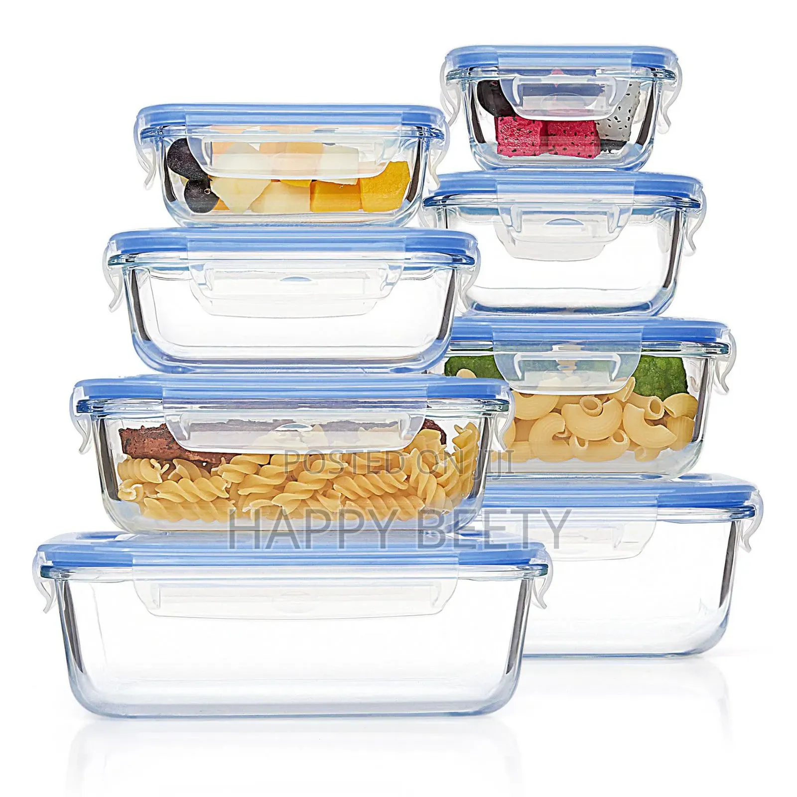 * 8pc Set Rectangular Borosilicate Glass Lunch Box Microwave
