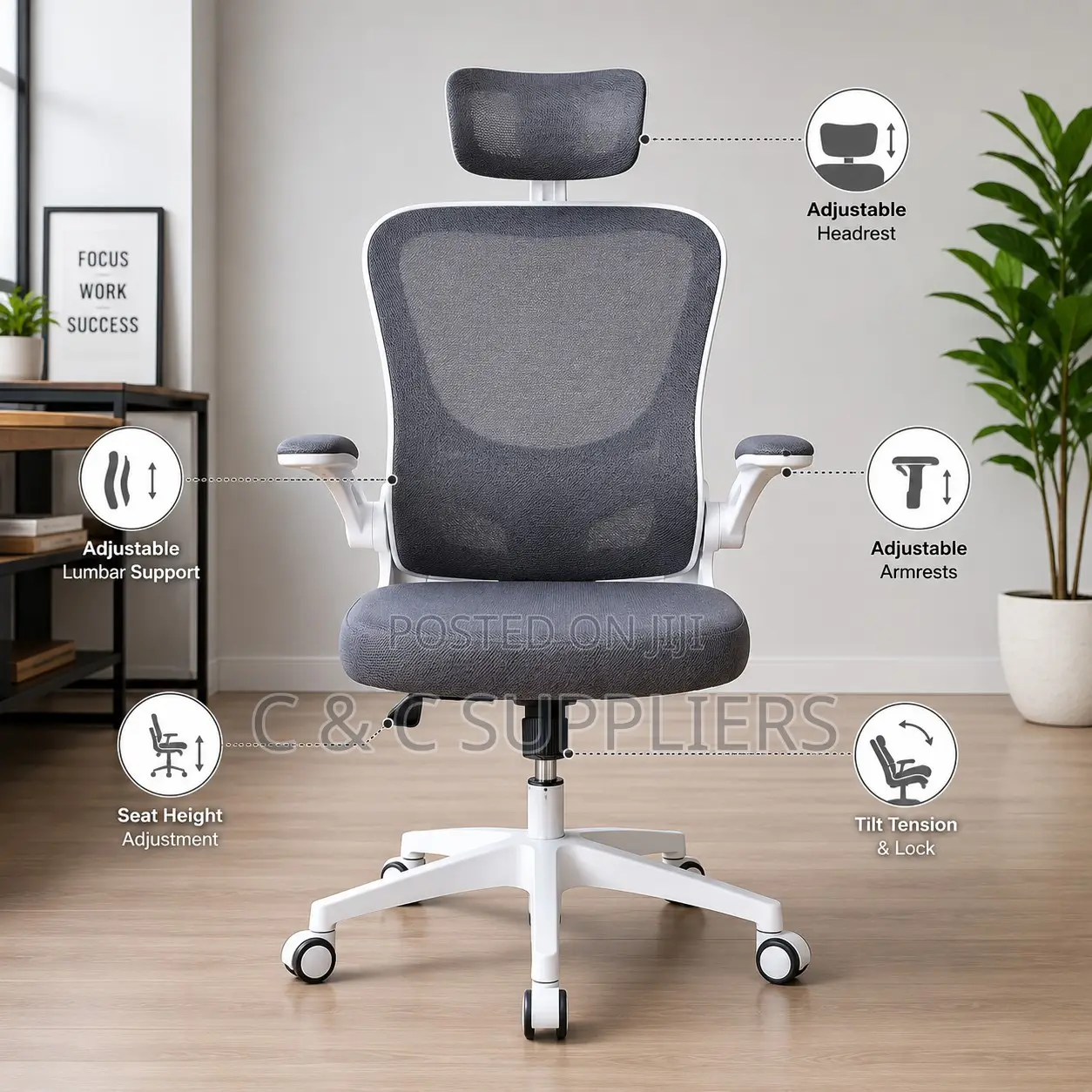 Ergonomic Home Mesh Chair With Flip Arm's.