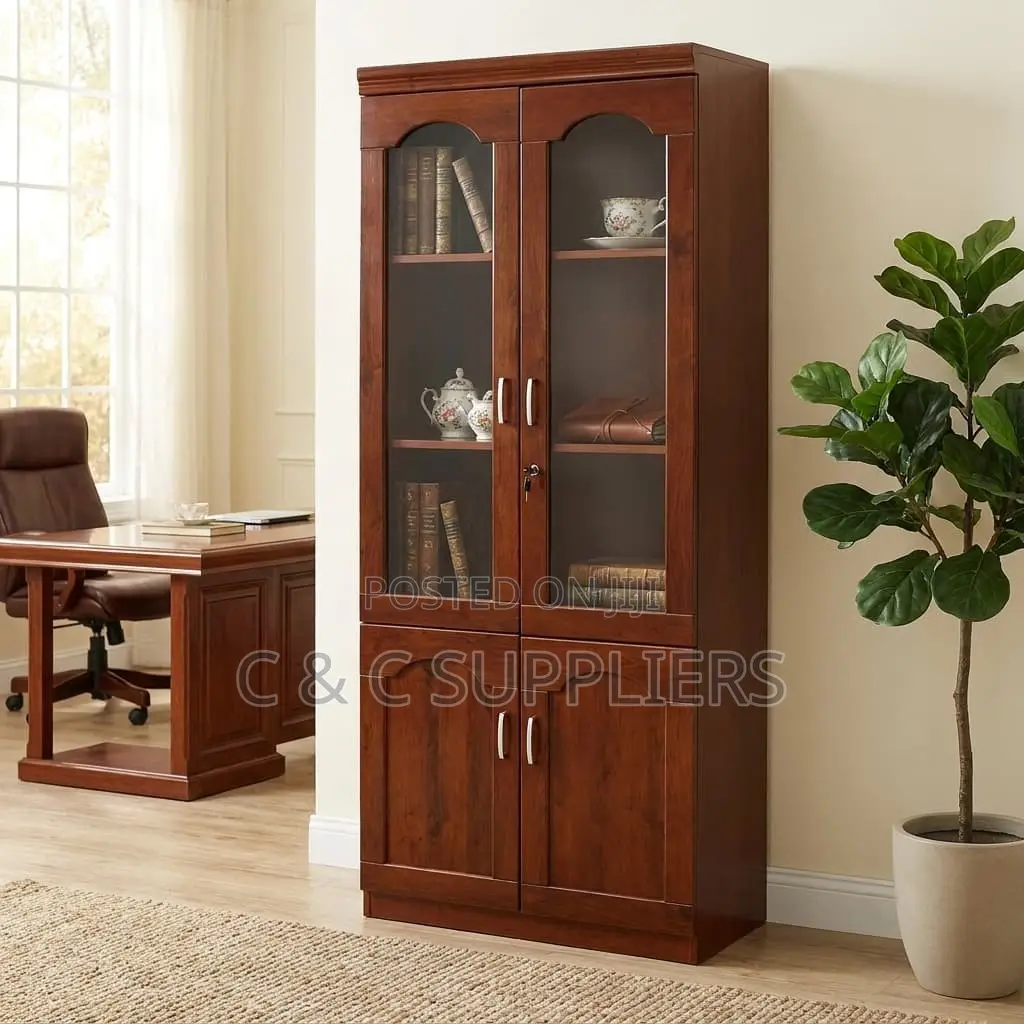2-Swing Door Mahogany Half Glass Cabinet