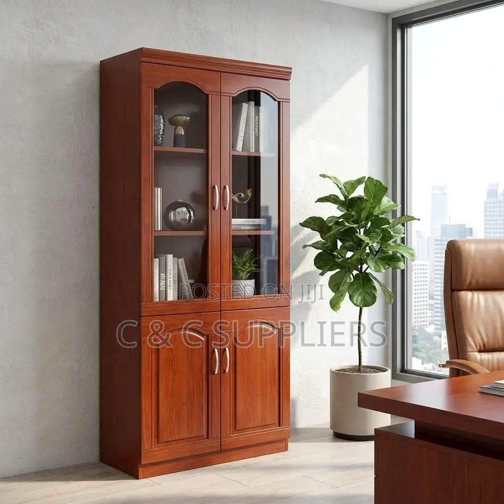 2-Swing Door Mahogany Half Glass Cabinet
