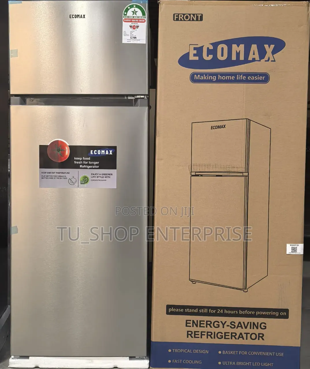 Ecomax 230L Double Door Refrigerator – Dark Silver