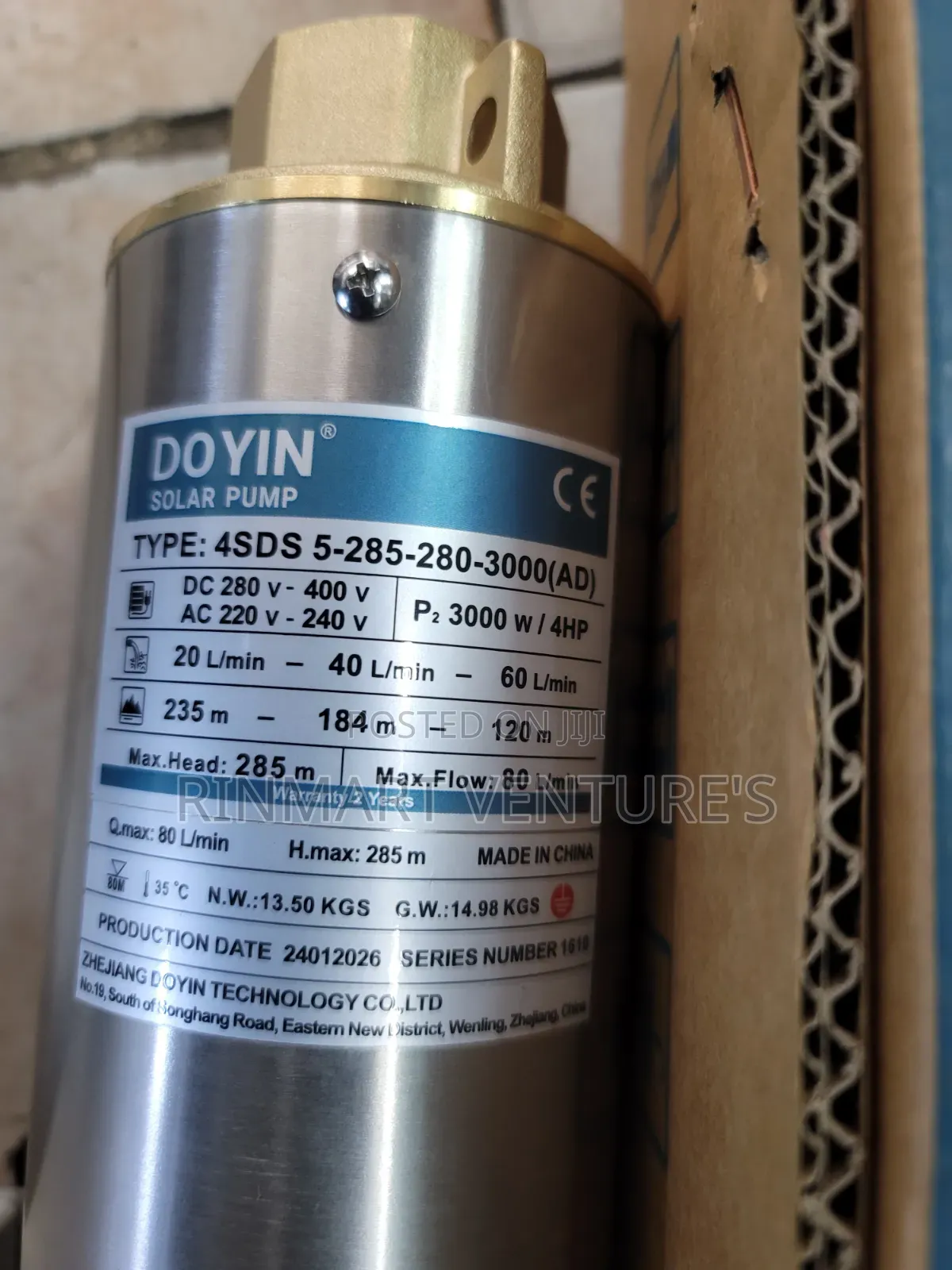 285 Meters Doyin Solar Pump /Dc 280v-400v AC 220v-240v
