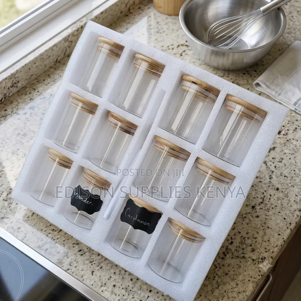 Glass Spice Jar Set With Bamboo Lids - 12 Pack