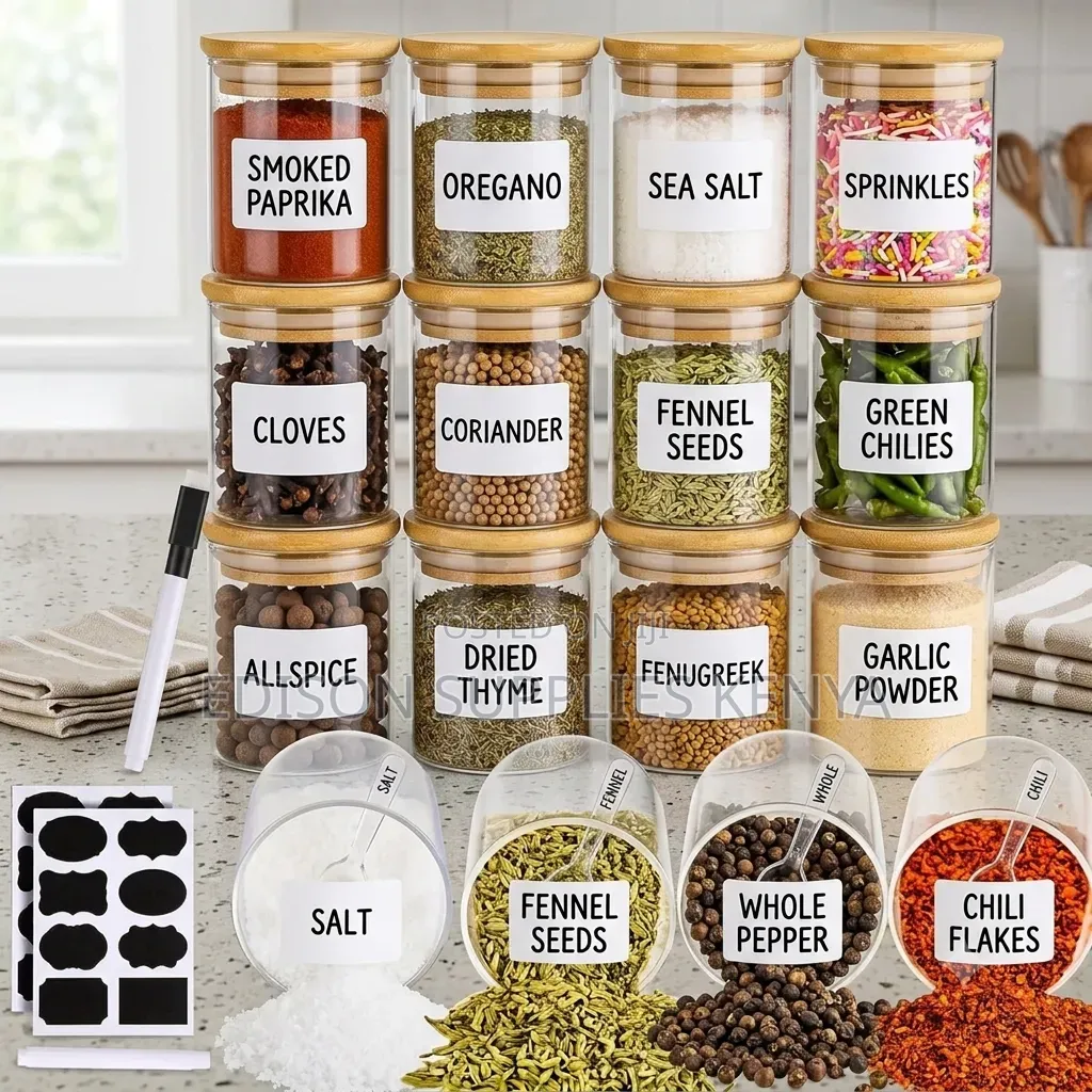 Glass Spice Jar Set With Bamboo Lids - 12 Pack