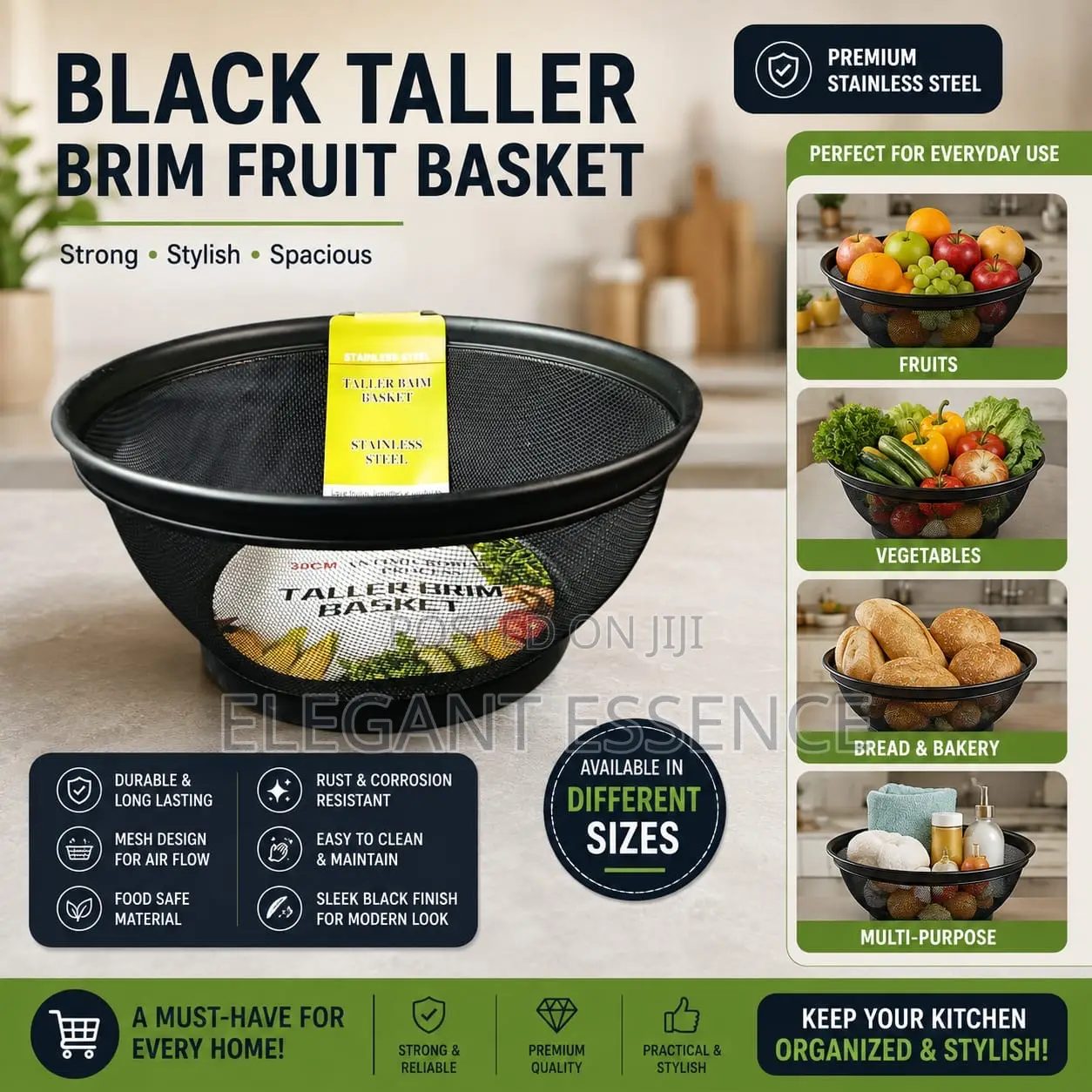 Black Taller Brim Basket Fruit Basket-22cm