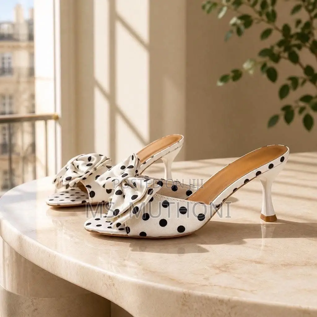 Chic Polka Dot Bow Mule Heels Size 37-42