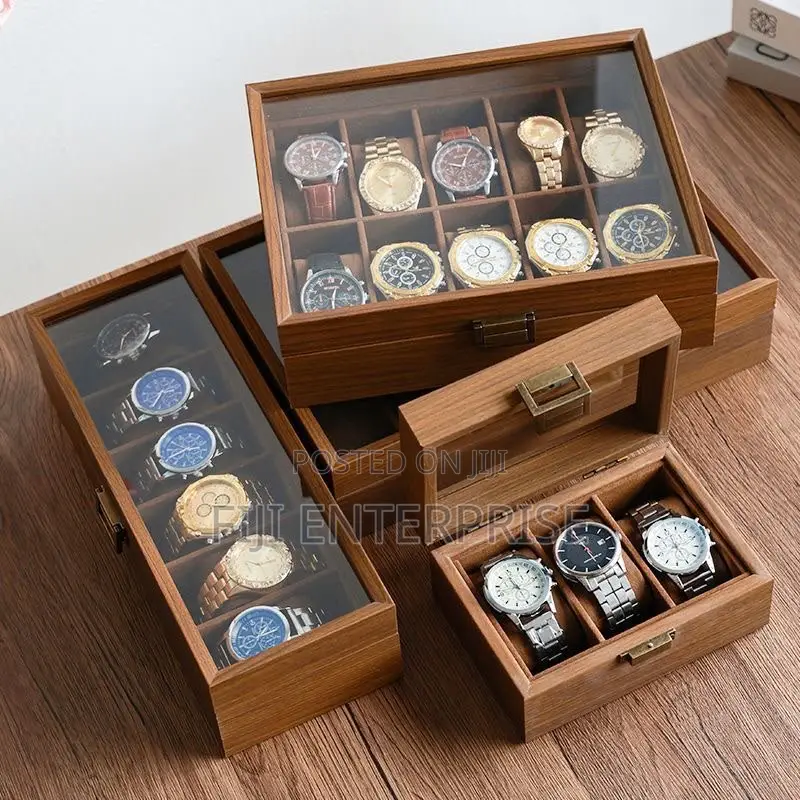 12-Slot Premium PU Leather Watch Storage Box With Glass Lid