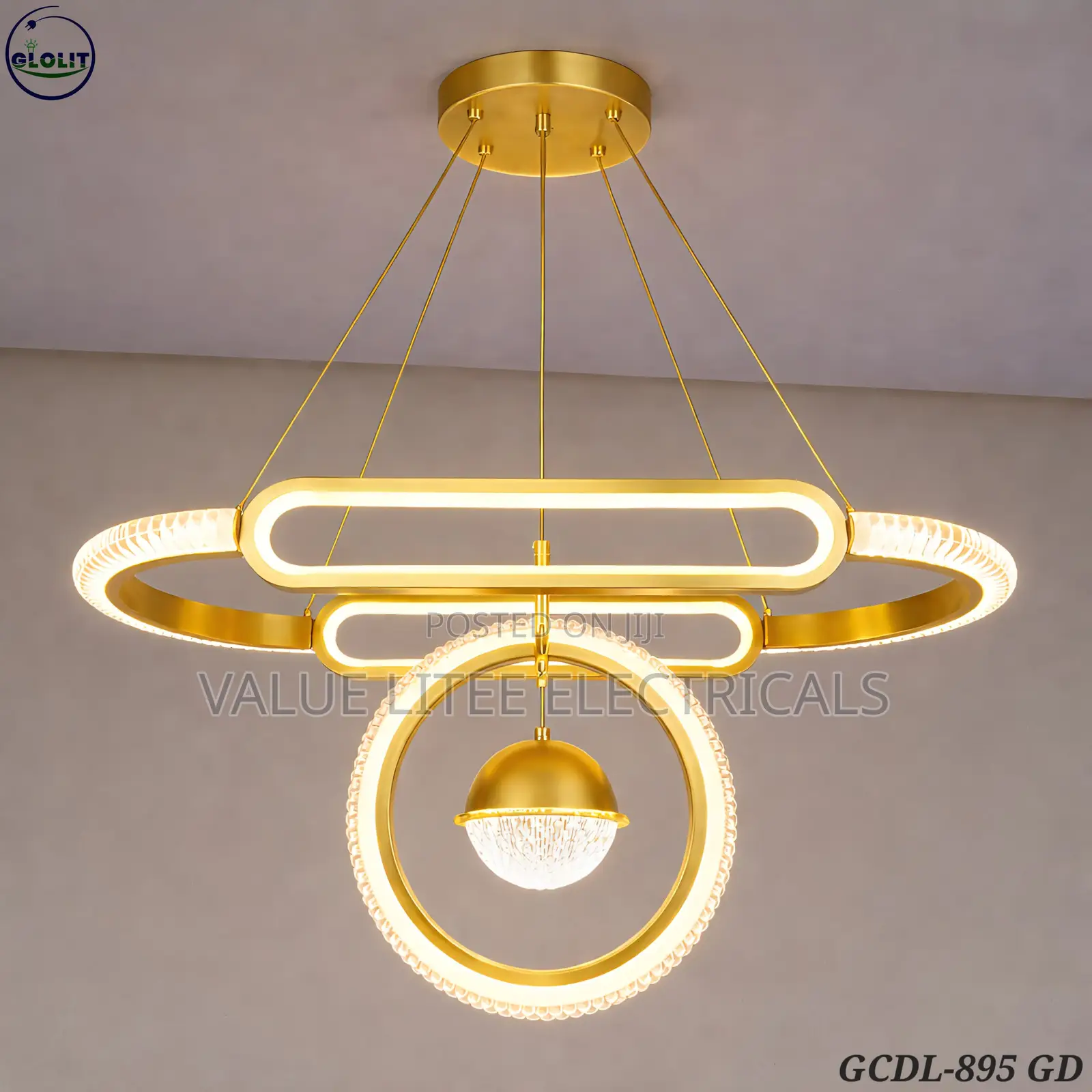 LED Chandelier Black/Gold Rectangular Base