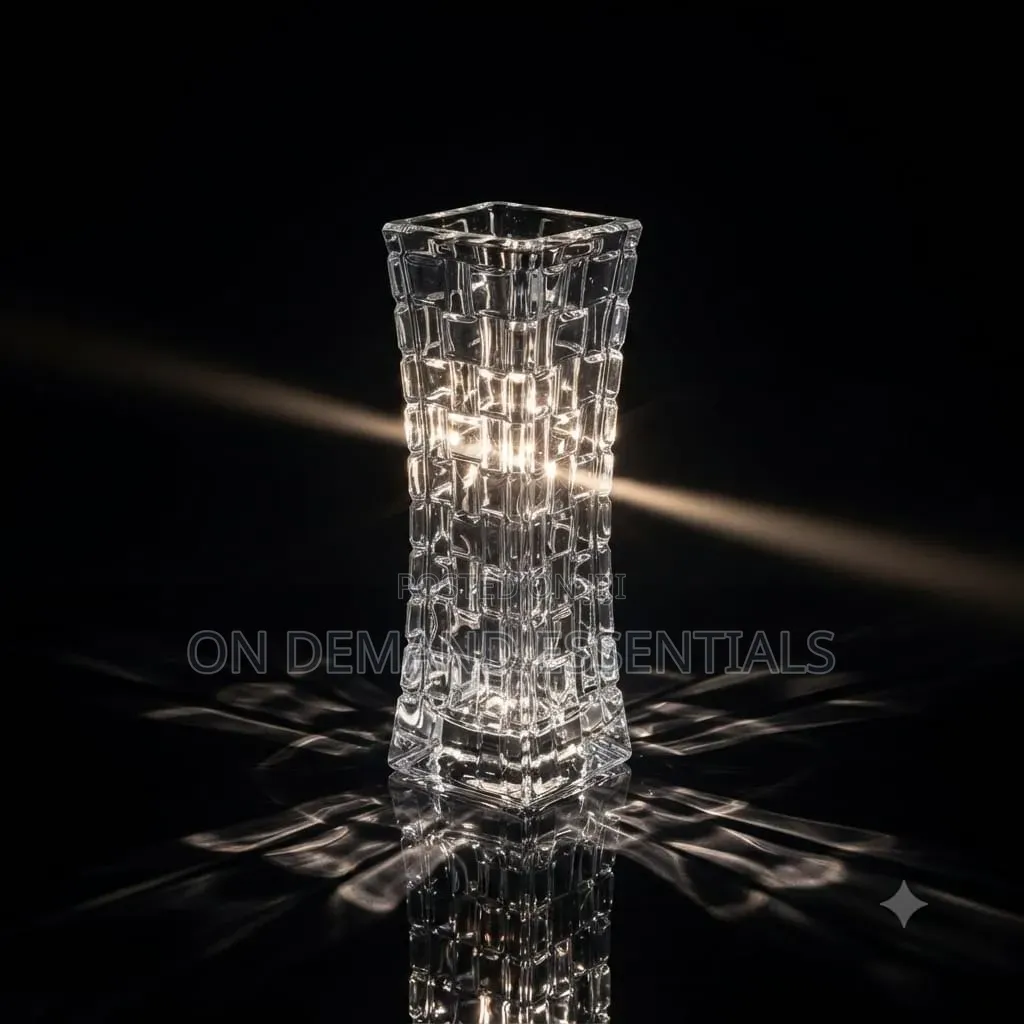 Glass Vase Square Checked Heavy Clear