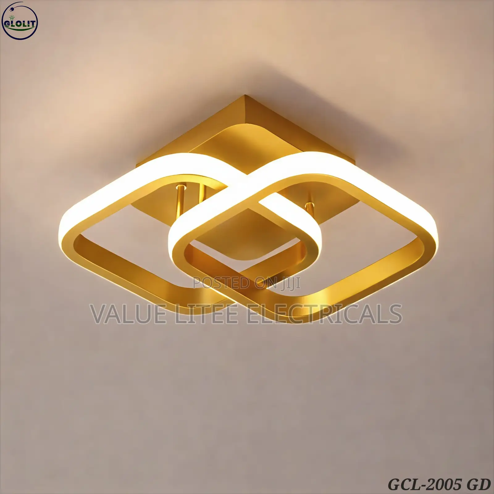 LED Ceiling Light Black/Gold Overlapping Rings Square