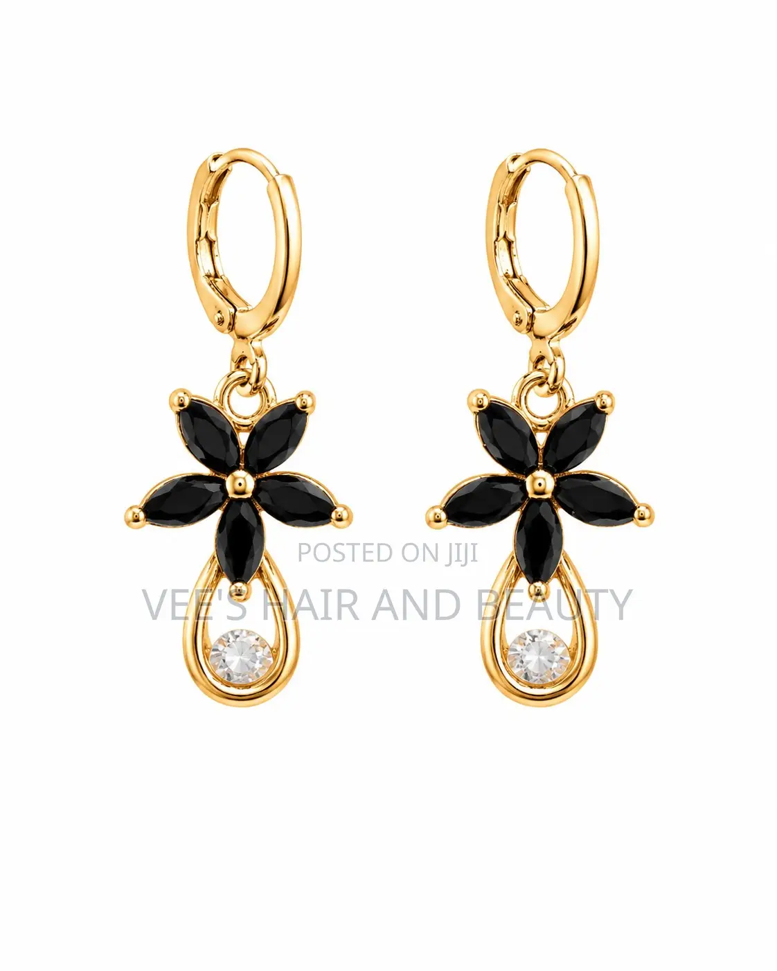 Simple Everyday Black Floral Gold Earrings | Elegant Women's Jewelry