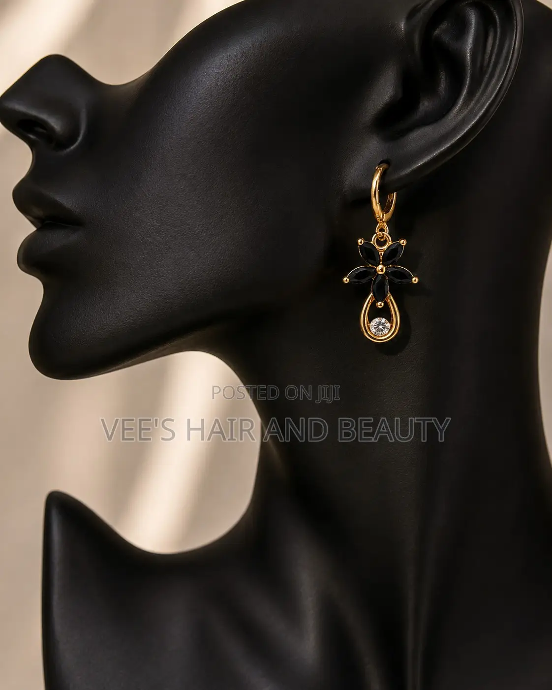 Simple Everyday Black Floral Gold Earrings | Elegant Women's Jewelry