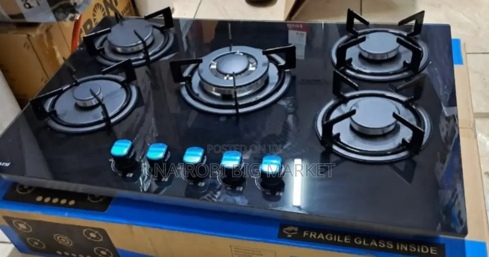 With Warranty Bolesi Inbuilt 5 Burner Full Gas Tampared Glass Cooker