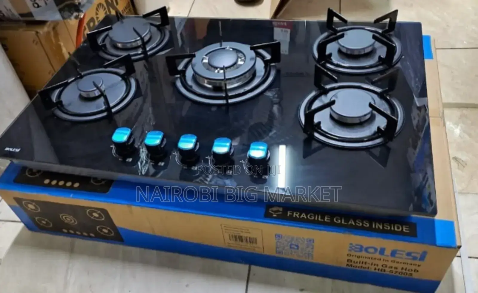 With Warranty Bolesi Inbuilt 5 Burner Full Gas Tampared Glass Cooker