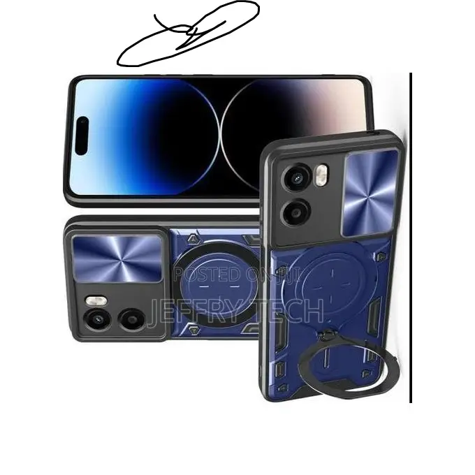 Oppo A6X 4G Blue Case Cover With Ring Holder Kickstand Camera Lens S