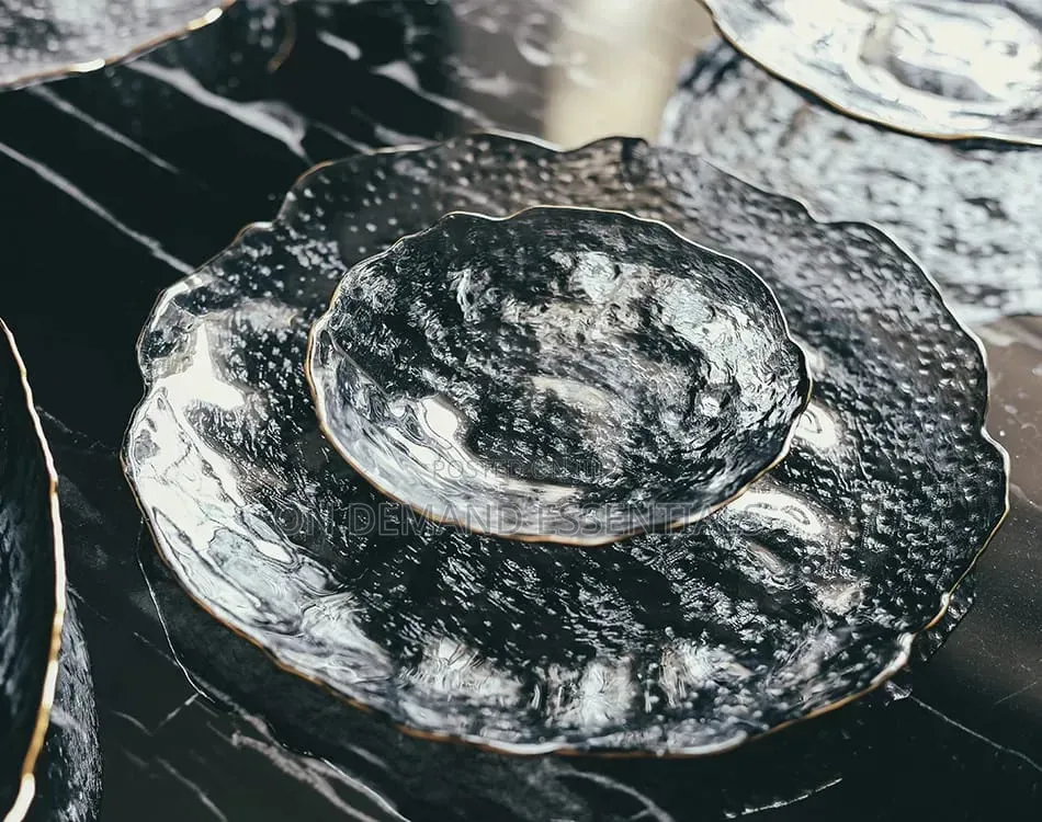 *Glass Plate Irregular Dinner Plates Gold Glass Dishes