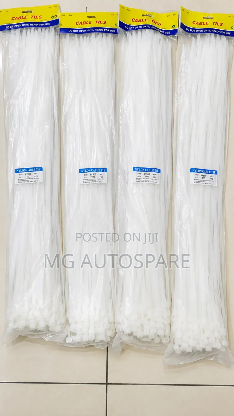 White Cable Tie Wraps 8 × 500 Mm 100pcs