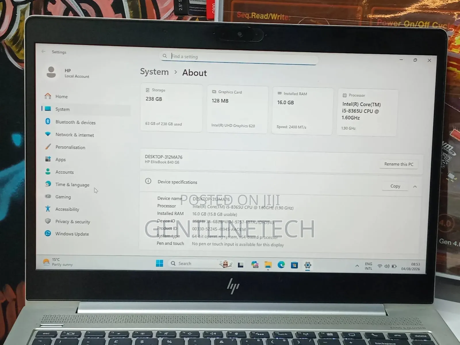 Laptop HP EliteBook 840 G6 8GB Intel Core i5 SSD 256GB