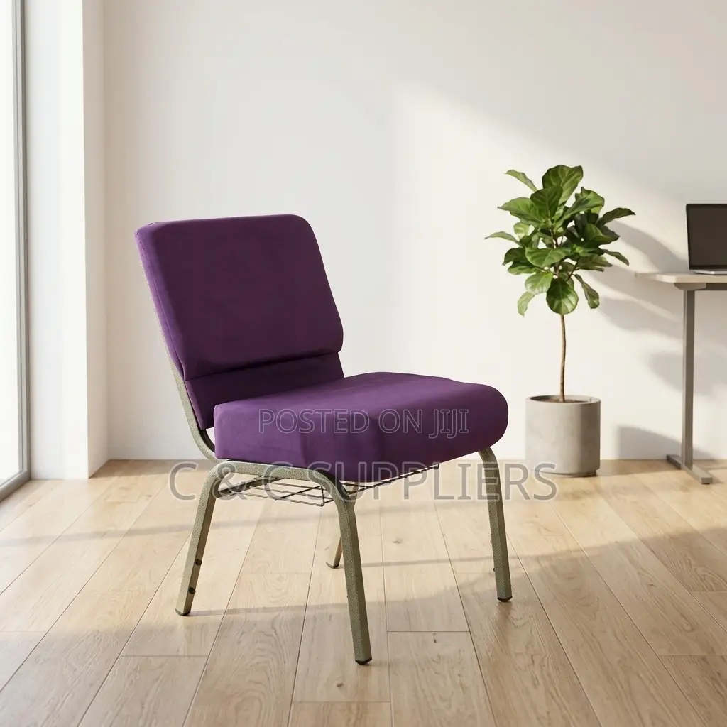 Interlocking Fabric Church Armless Chair.