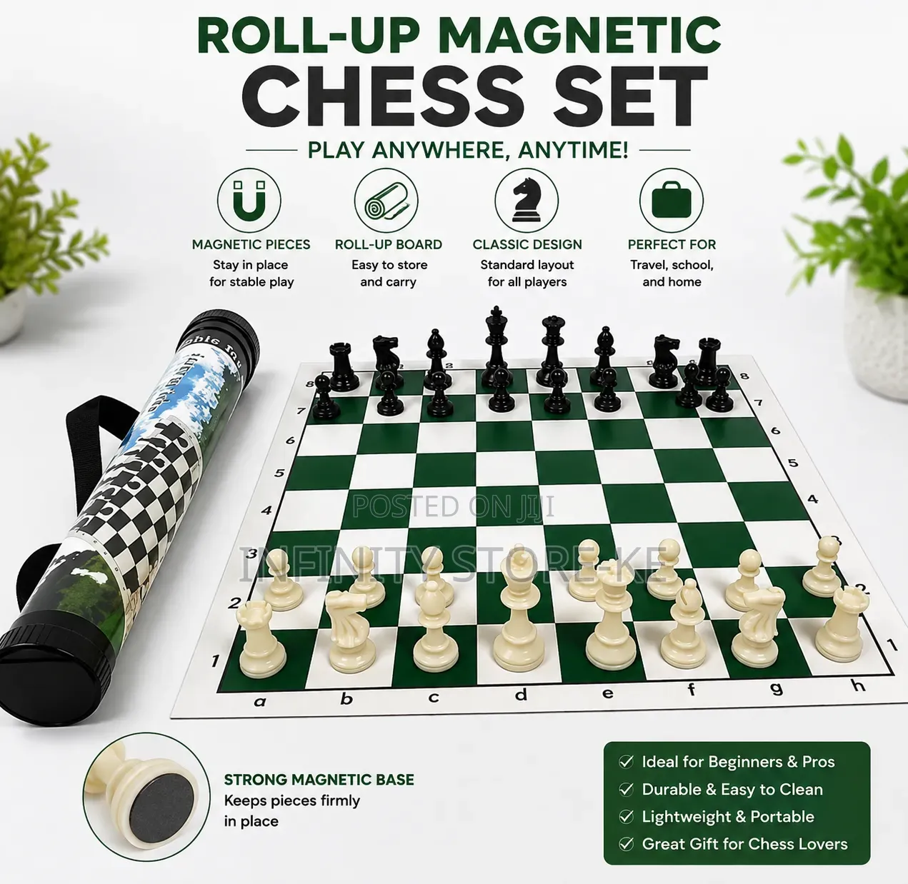 Portable Roll Up Chess Mat With a Curry Tube
