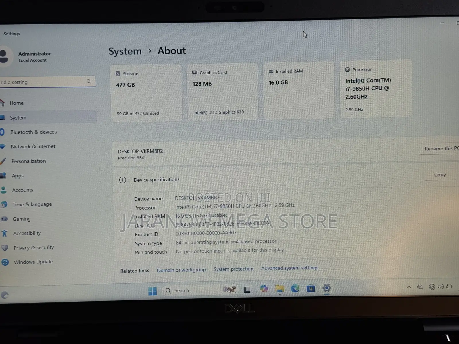 Laptop Dell Precision 3541 16GB Intel Core i7 SSD 512GB