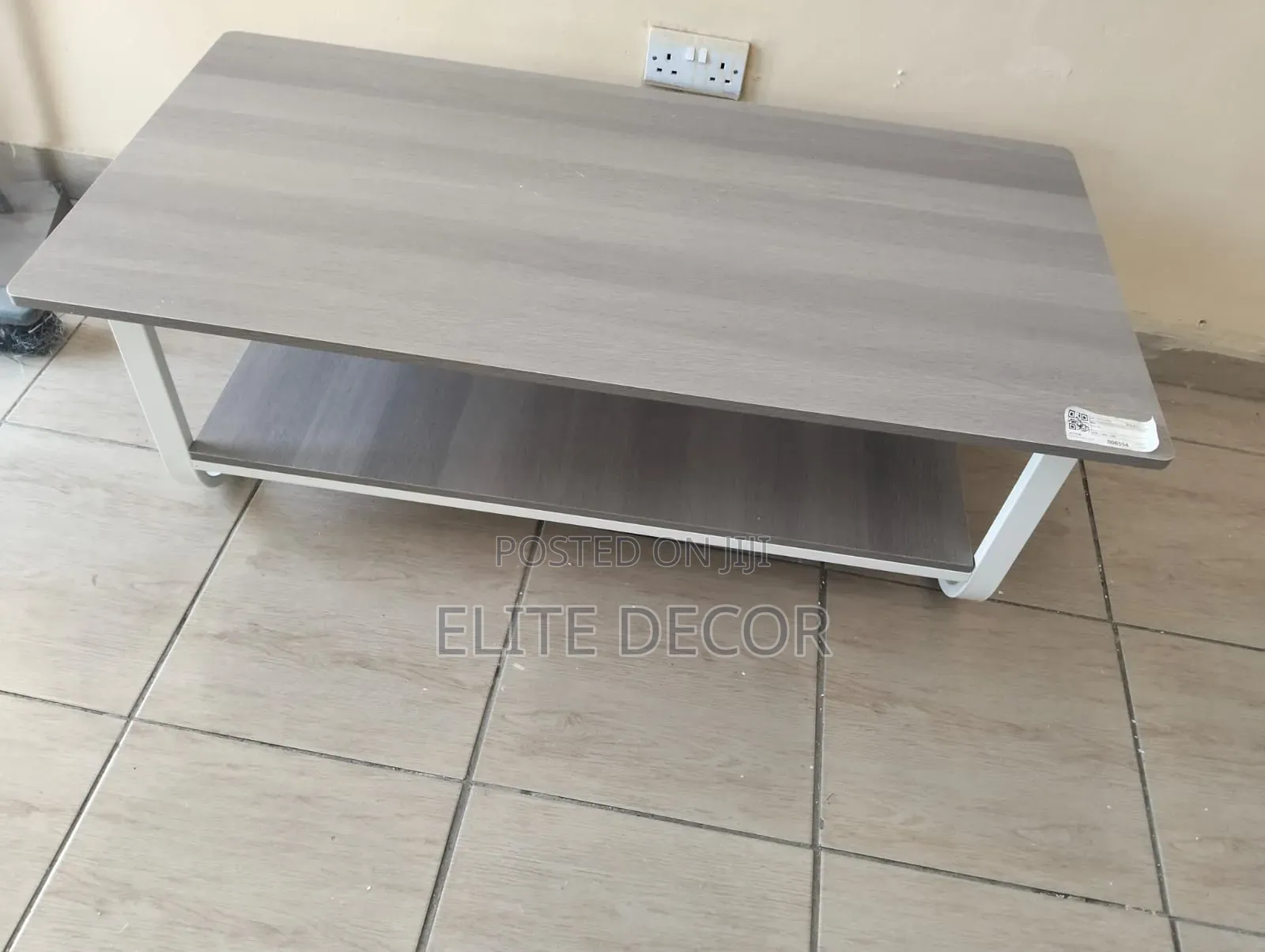 Modern Gray Coffee Table With White Metal Sled Base – Stylish Living