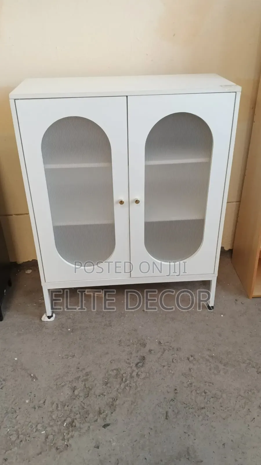 Modern White 3-Tier Arched Glass Storage Cabinet
