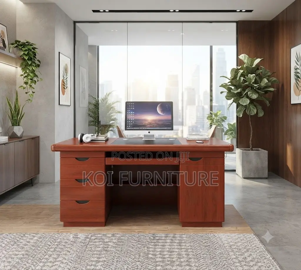 Office Desk; 1400mm Mahogany Executive Rectangular Desk