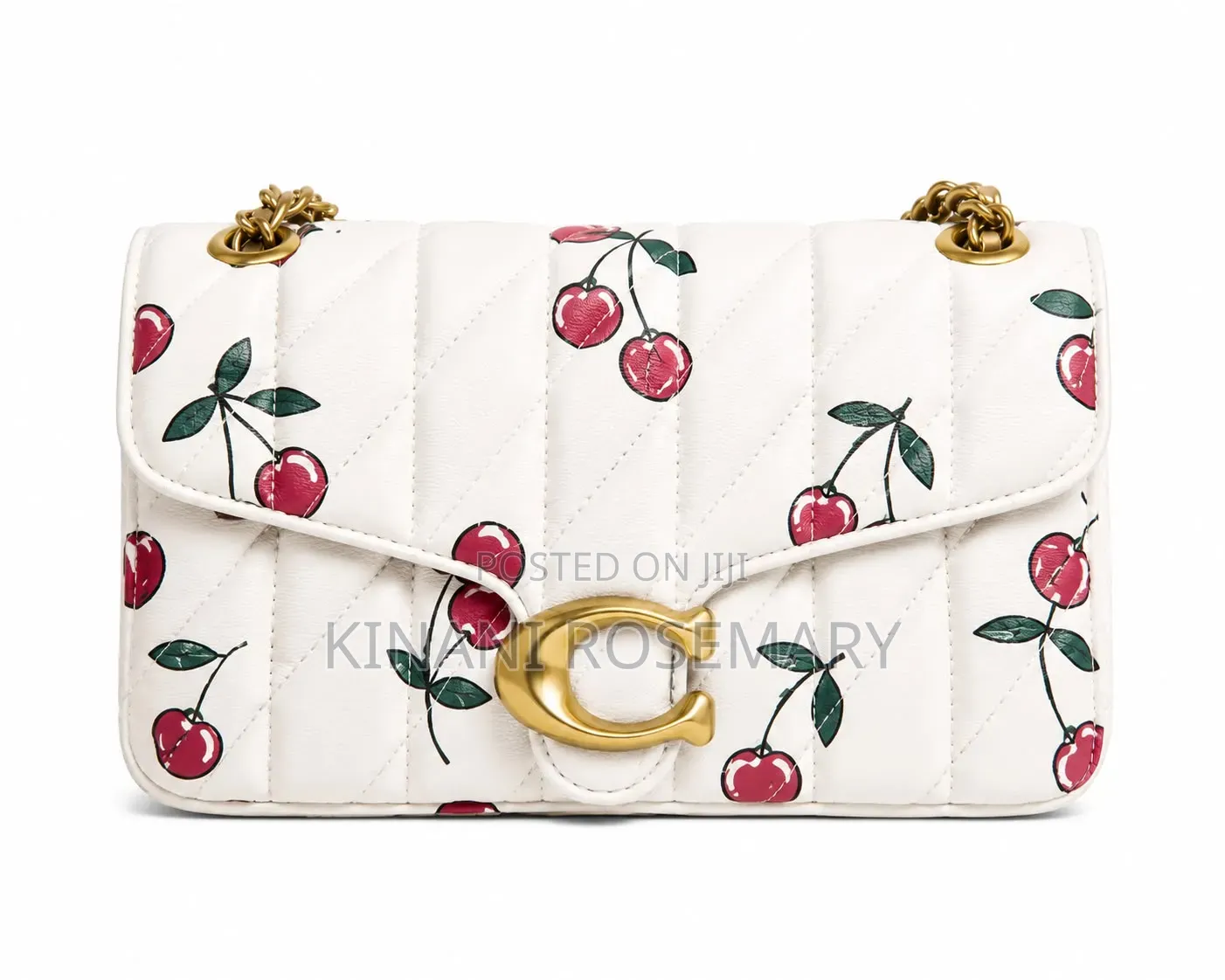 Quilted Chain Shoulder Crossbody Handbag – Black With Red Lip Print