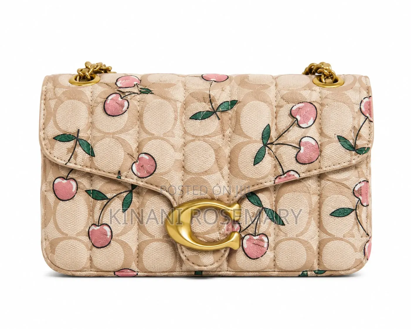 Quilted Chain Shoulder Crossbody Handbag – Black With Red Lip Print